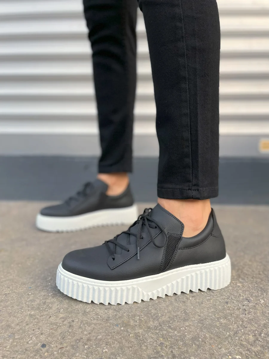 JY502 Bold Bağcıklı Cilt Erkek Günlük Sneaker Ayakkabı CBT - Siyah