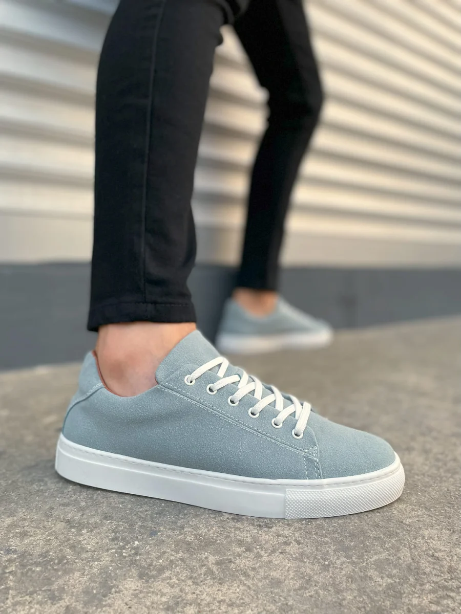 JY122 Mode Bağcıklı Süet Erkek Günlük Sneaker Ayakkabı SBT - Mavi