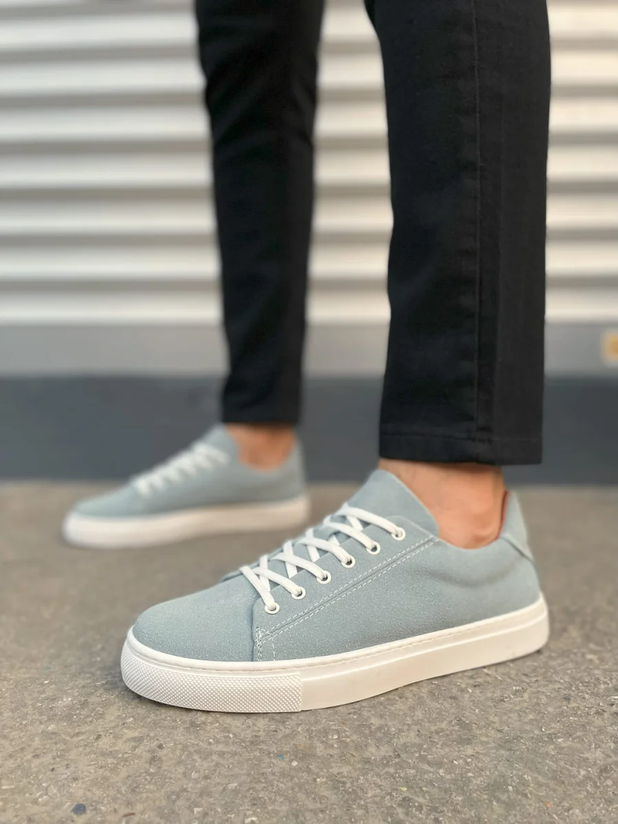JY122 Mode Bağcıklı Süet Erkek Günlük Sneaker Ayakkabı SBT - Mavi
