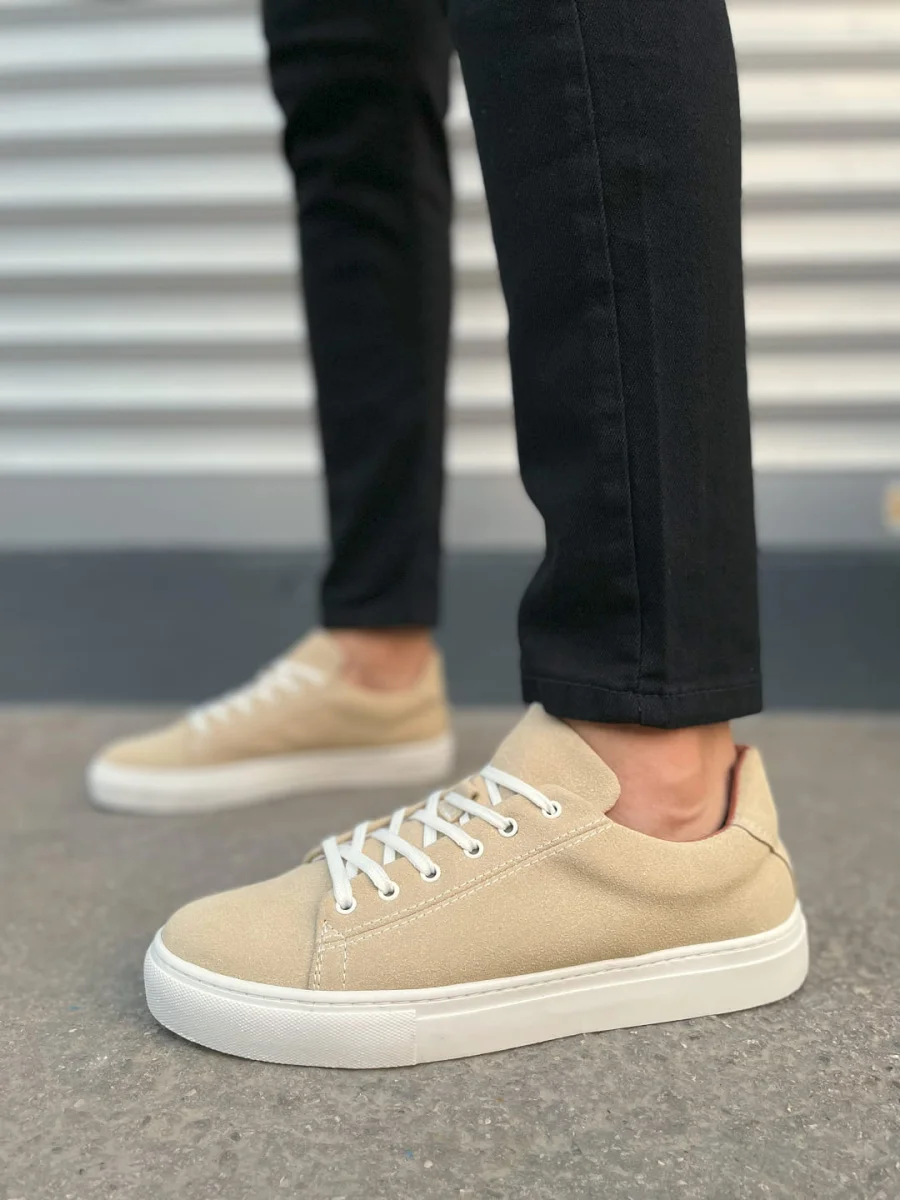 JY122 Mode Bağcıklı Süet Erkek Günlük Sneaker Ayakkabı SBT - Bej