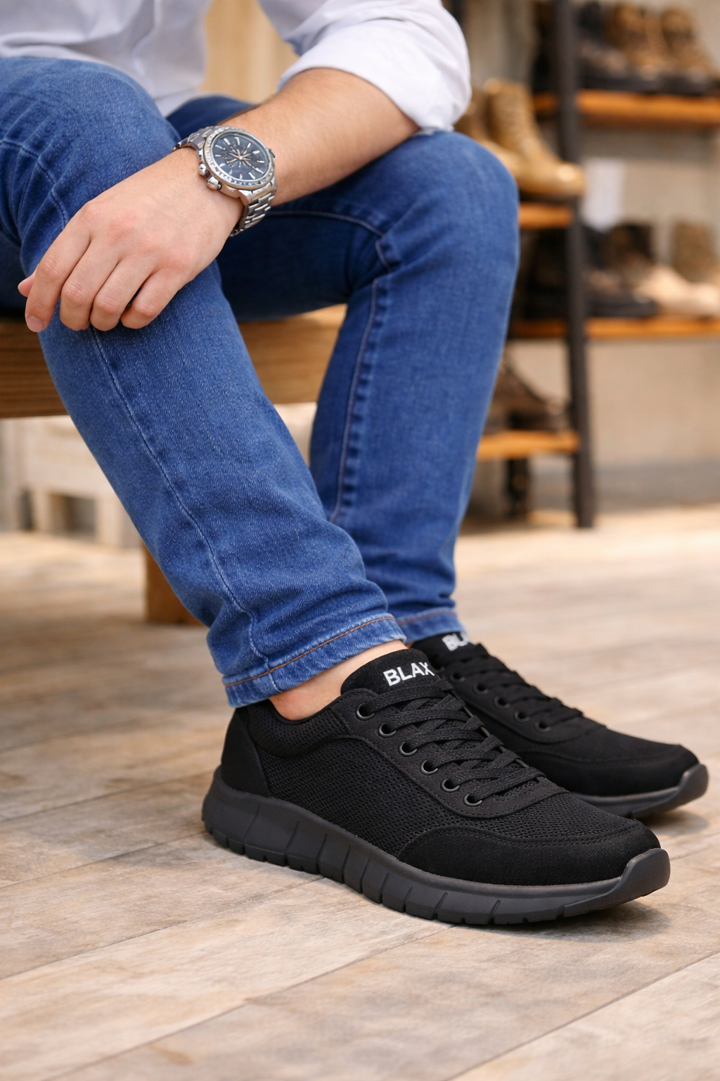 JY063 Rivo Erkek Günlük Bağcıklı Triko Süet Spor Sneaker Ayakkabı TSST - Siyah
