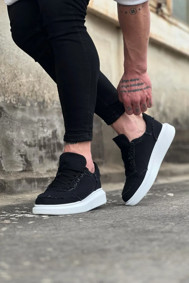 JY018 Dexo Erkek Günlük Bağcıklı Kot Kumaş Spor Sneaker Ayakkabı TBT - Siyah