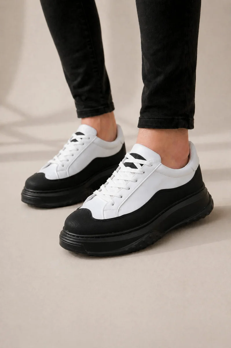 JY507 Dara Bağcıklı Cilt Erkek Günlük Sneaker Ayakkabı CST Beyaz/Siyah