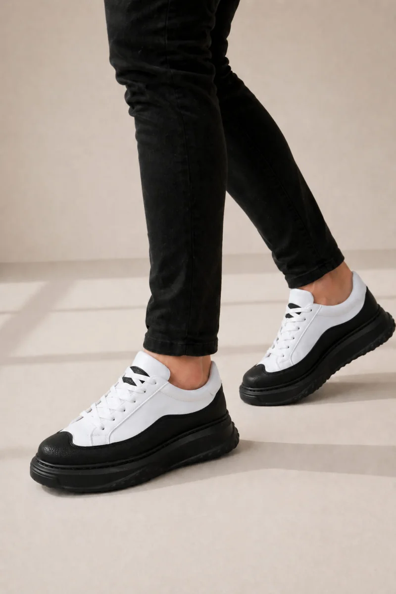 JY507 Dara Bağcıklı Cilt Erkek Günlük Sneaker Ayakkabı CST Beyaz/Siyah