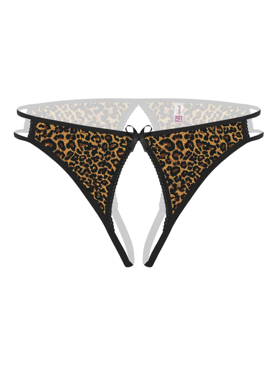 Ağı Açık Leopar Desenli Fantezi Külot String
