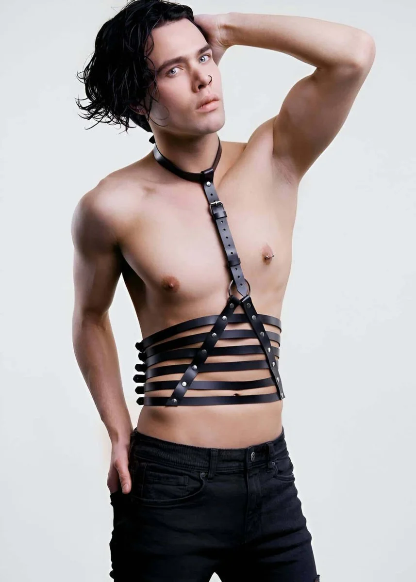 Erkek  Fantazi Giyim Parelel Detaylı Üçgen Harness - Brfm48