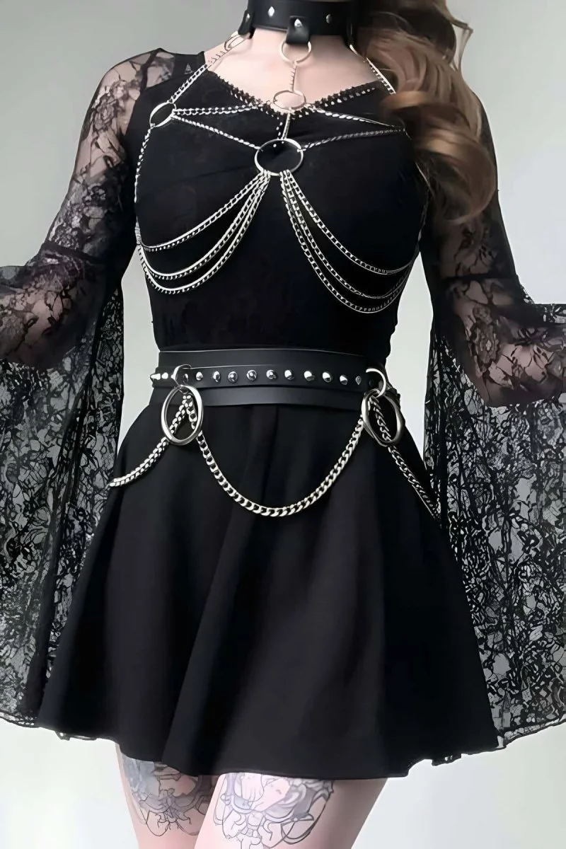 Deri Ve Zincirli Şık Harness Takım - Brf413