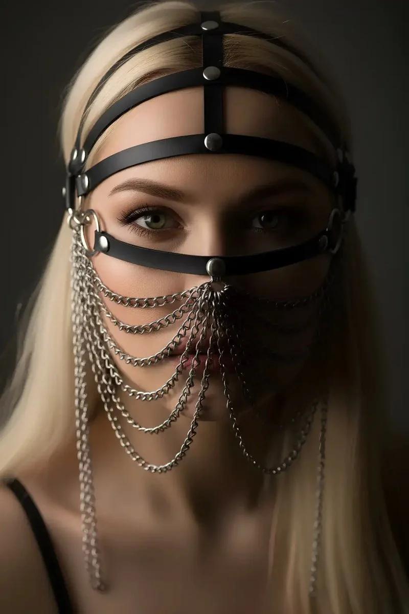 Zincirli Deri Seksi Maske - Brf465