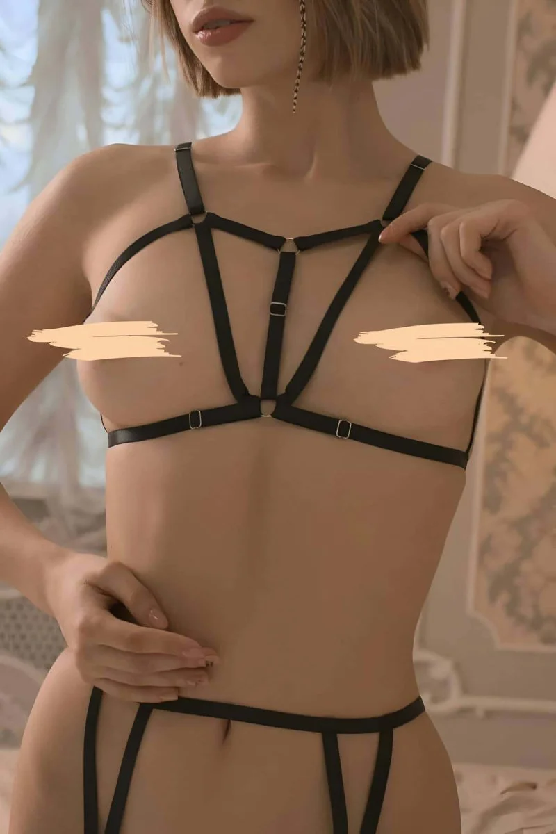 Fantezi İç Giyim Göğüs Ve Jartiyer Harness Takım - Brf839