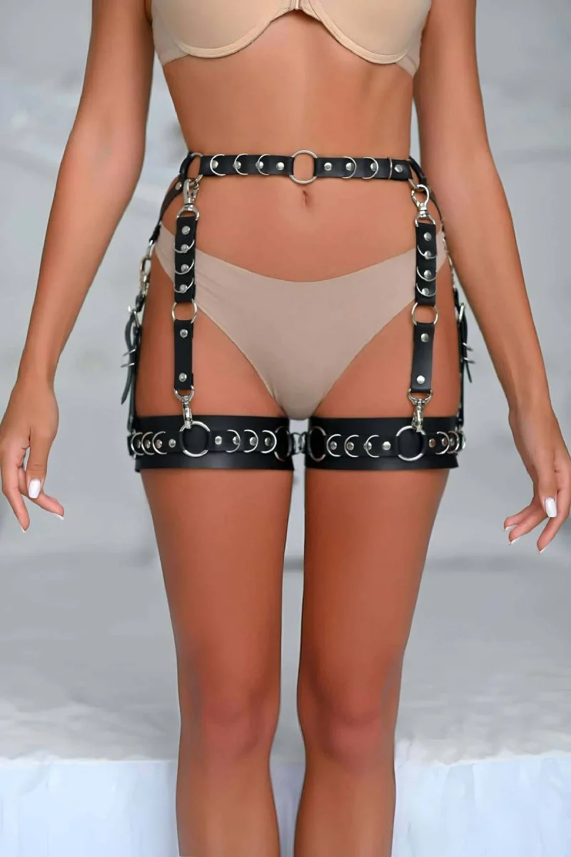 Halka Detaylı Şık Deri Jartiyer Harness - Brf1047
