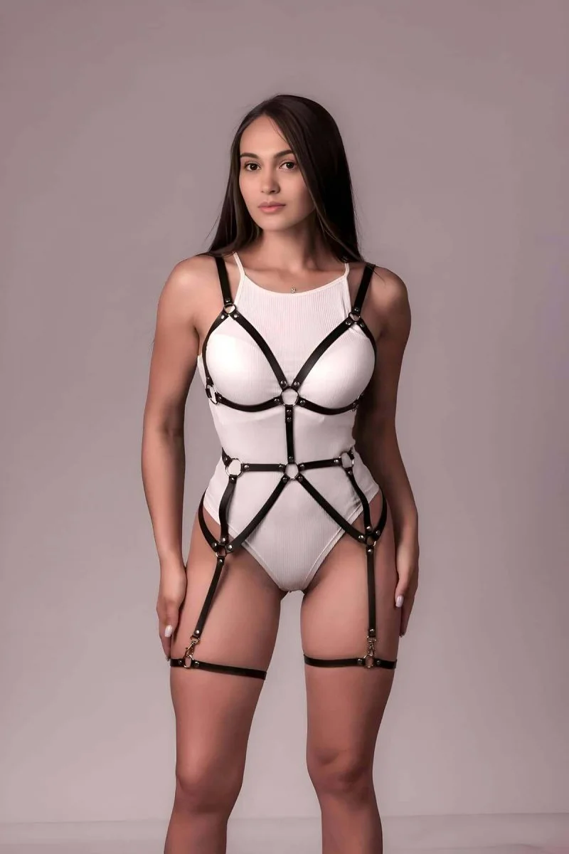 Bayan İç Giyim, Seksi Deri Fantezi Body Harness İç Giyim, Seksi Deri Giyim - Brf1235