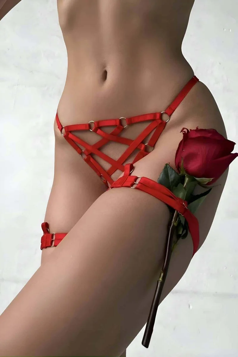 Ağı Açık Fantazi Külot Ve Bacak Bandı Takımı Lastik Harness - Brf1202