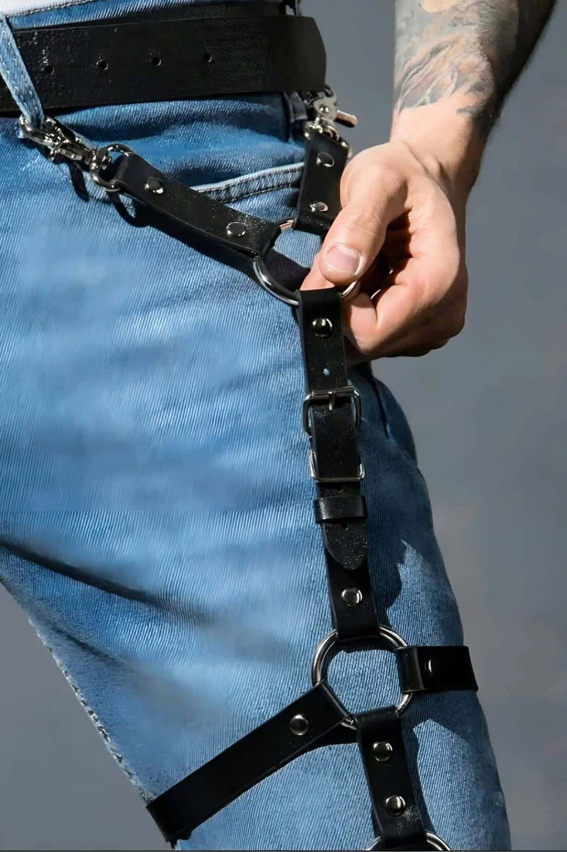 Erkek  Bacak Harness, Deri Bacak Aksesuarı, Fantazi Erkek  Dış Giyim - Brfm176