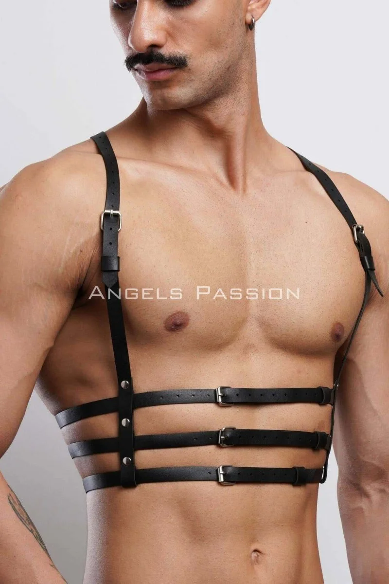 3 Sıralı Erkek  Göğüs Harness, Şık T-shirt Üzeri Aksesuar - Brfm107