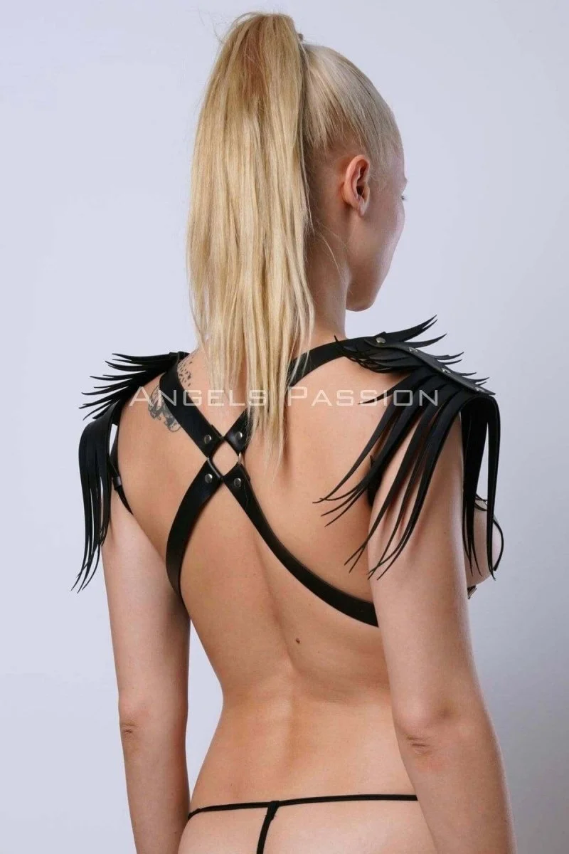 Omuzdan Püsküllü Göğüs Harness, Deri Püsküllü Omuz Harness - Brf1240