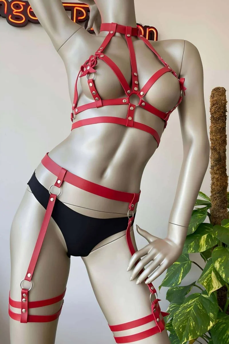 Seksi Kırmızı Deri Fantazi Giyim - Brf526