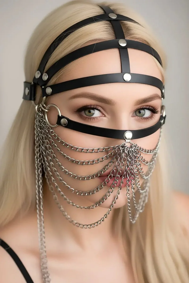 Zincirli Deri Seksi Maske - Brf465