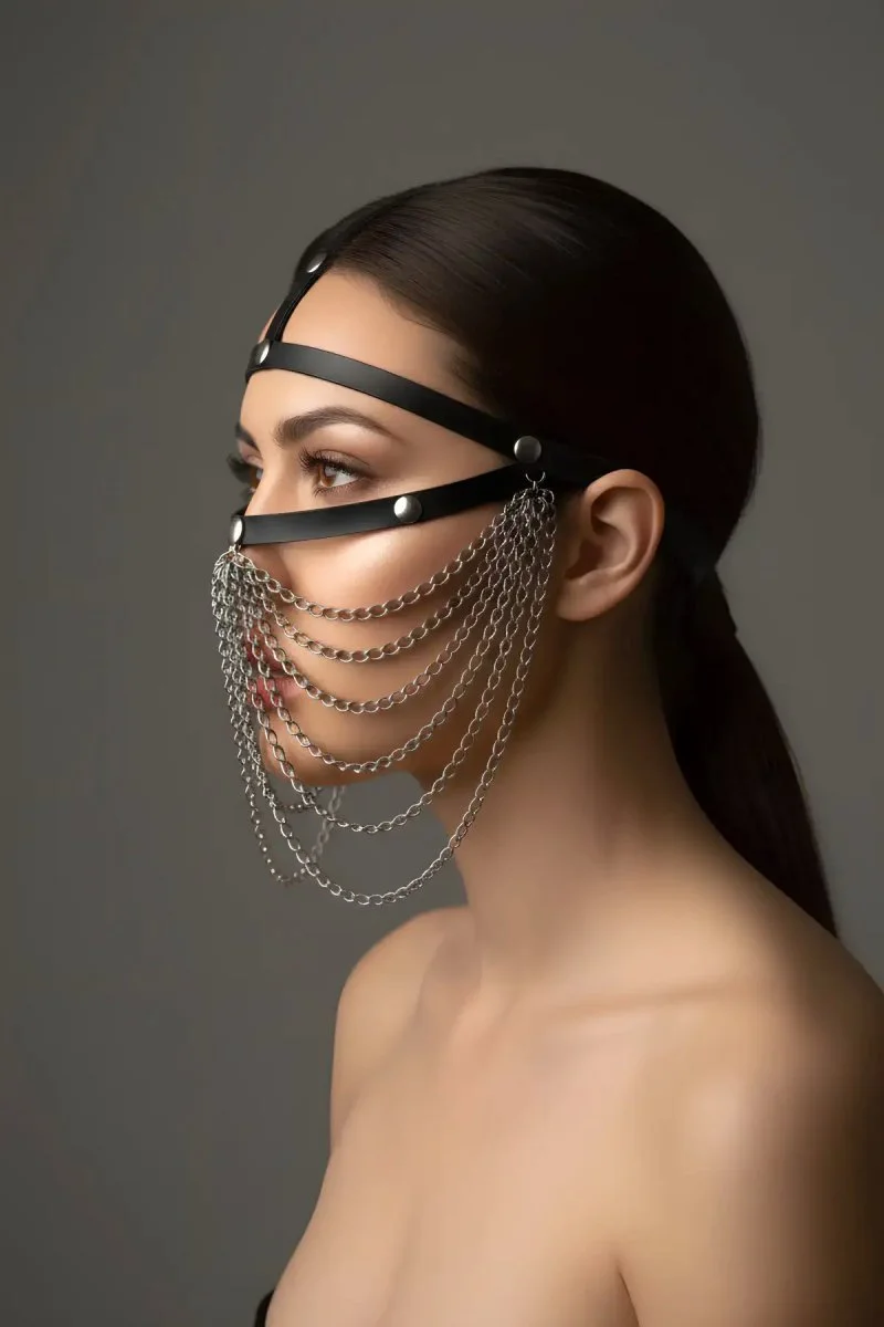 Zincirli Deri Seksi Maske - Brf465