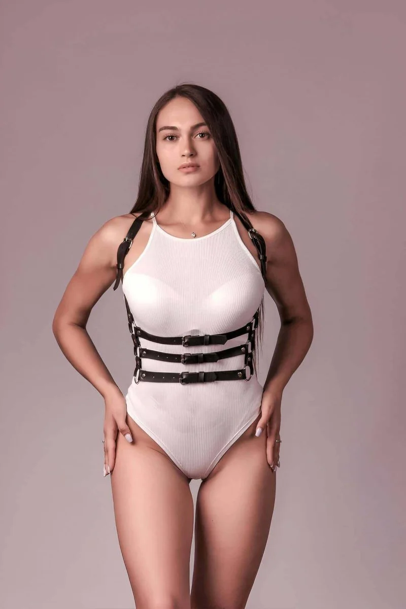 3 Sıralı Göğüs Harness, Club Aksesuar, Seksi Deri Dans Aksesuarı - Brf600