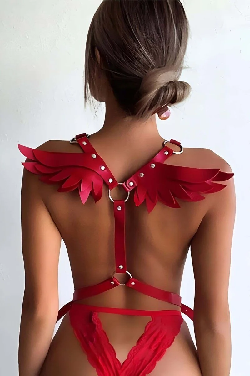 Melek Kanadı Detaylı Şık Deri Harness - Brf642