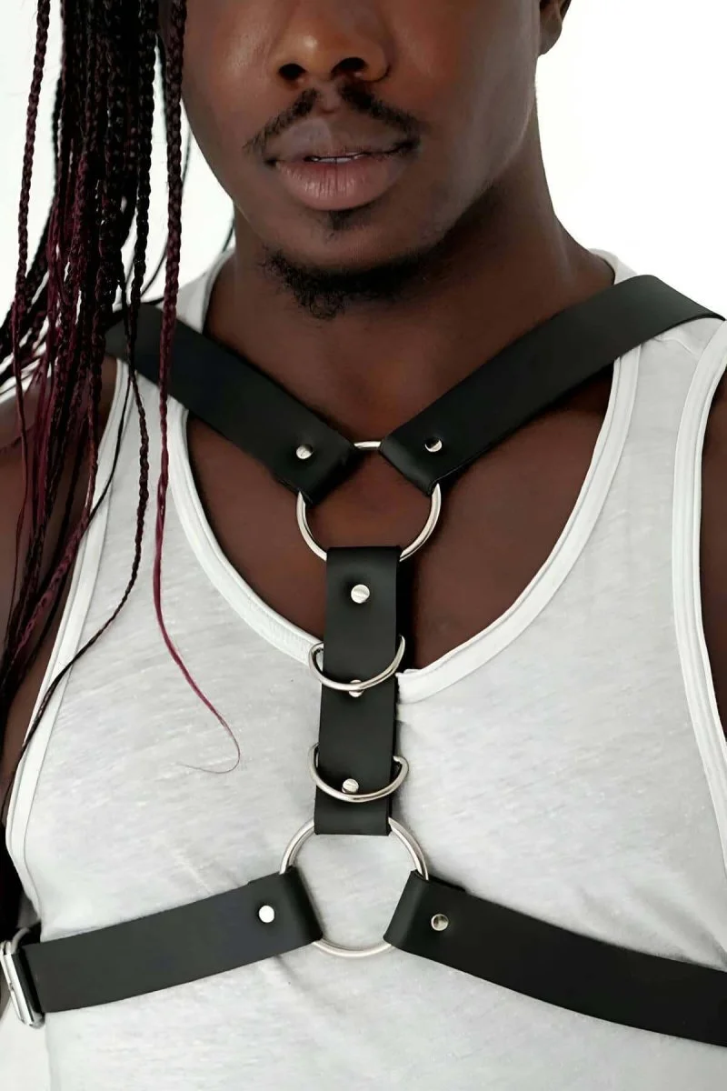 Göğüs Ve Halka Detaylı Erkek  Deri Harness - Brfm85