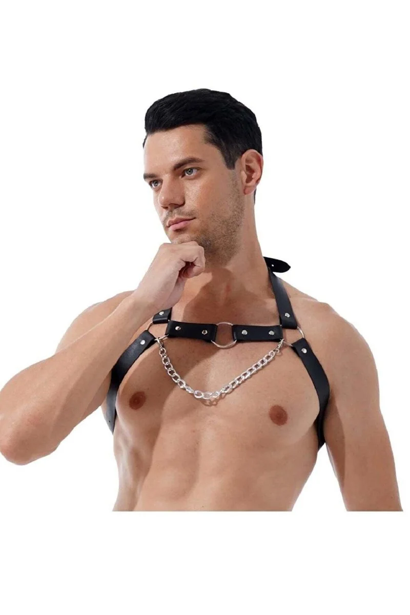 Zincirli Erkek  Göğüs Deri Harness - Brfm96