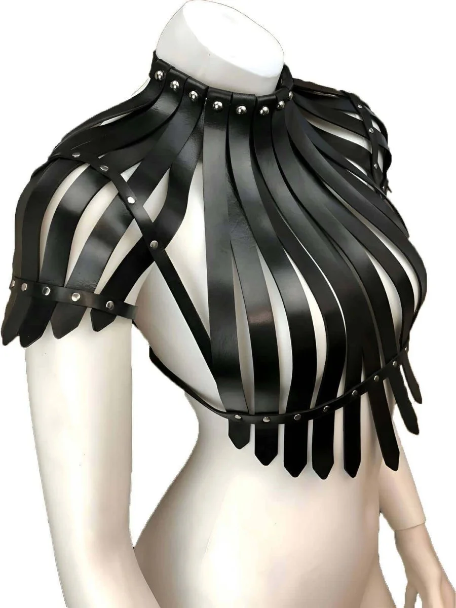 Arkası Açık Deri Crop Büstiyer Harness - Brf1257