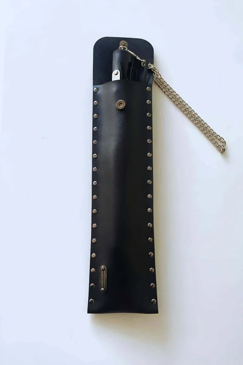 Deri Çantalı Siyah Kırbaç, Şık Deri Kırbaç, Sexy Aksesuar - Brf1287