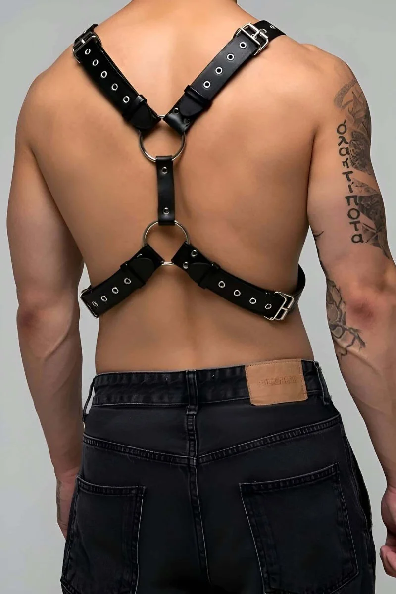 Perçin Detaylı Erkek  Göğüs Harness, Sert Görünümlü Şık Erkek  Fantazi Giyim - Brfm179