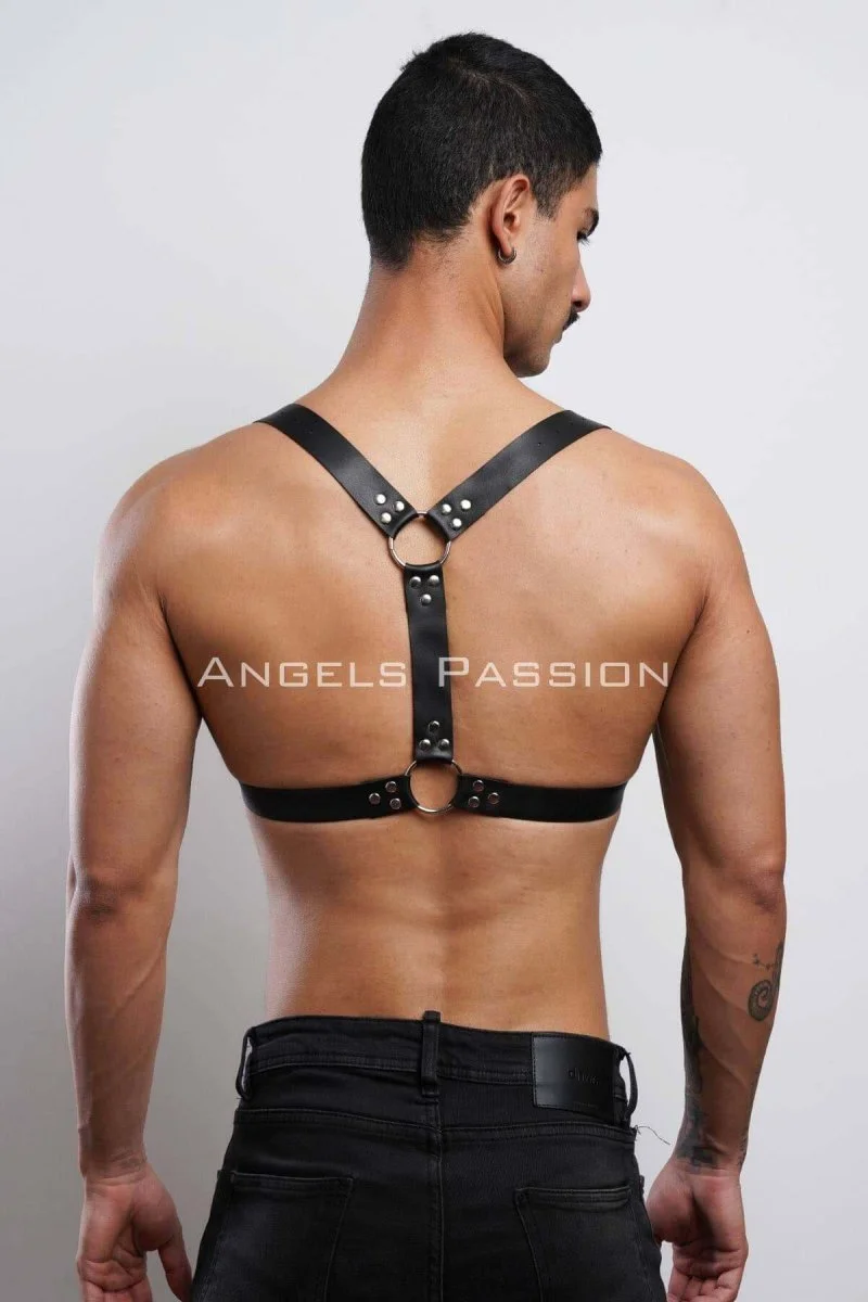 D Halka Detaylı Şık Erkek  Göğüs Harness, Erkek  Deri T-shirt Aksesuar - Brfm92