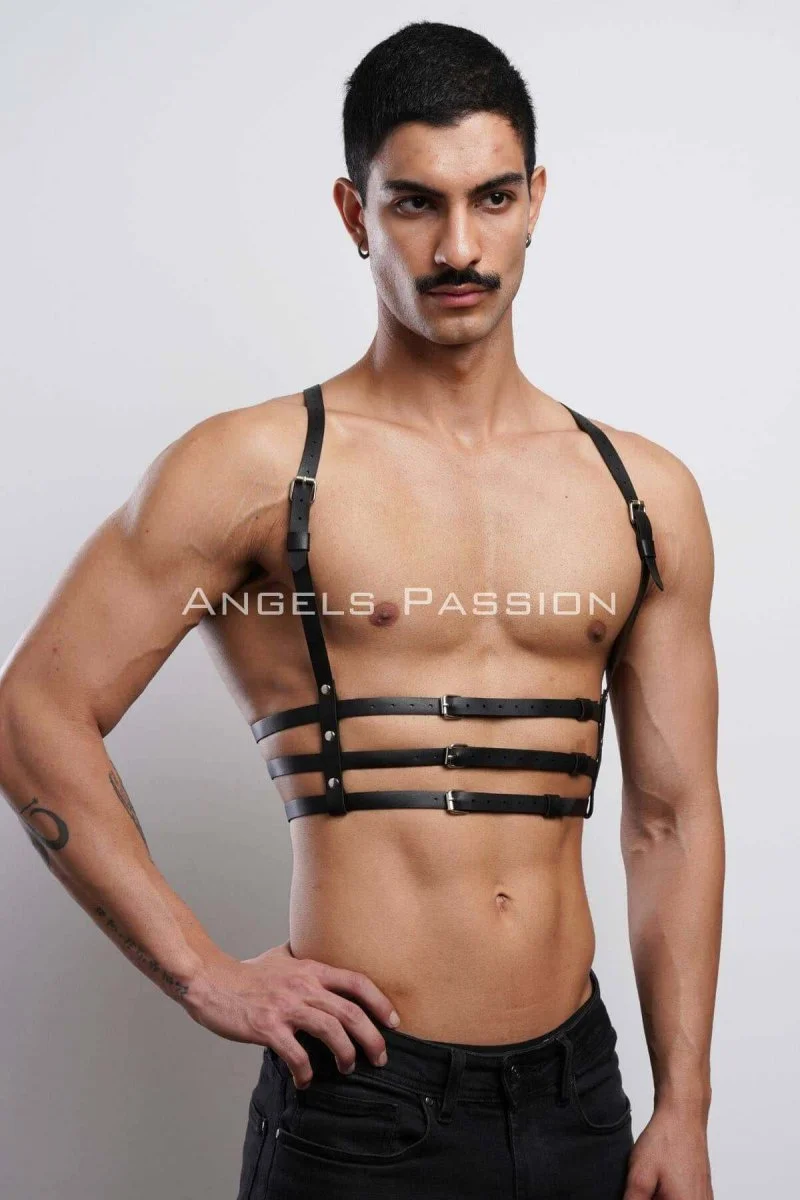 3 Sıralı Erkek  Göğüs Harness, Şık T-shirt Üzeri Aksesuar - Brfm107