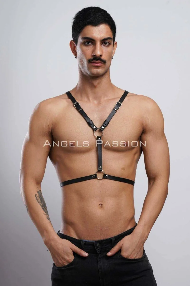 Kanatlı Erkek  Harness, Erkek  Göğüs Harness Ve Kanat Detay, Deri Kanatlı Harness - Brfm150