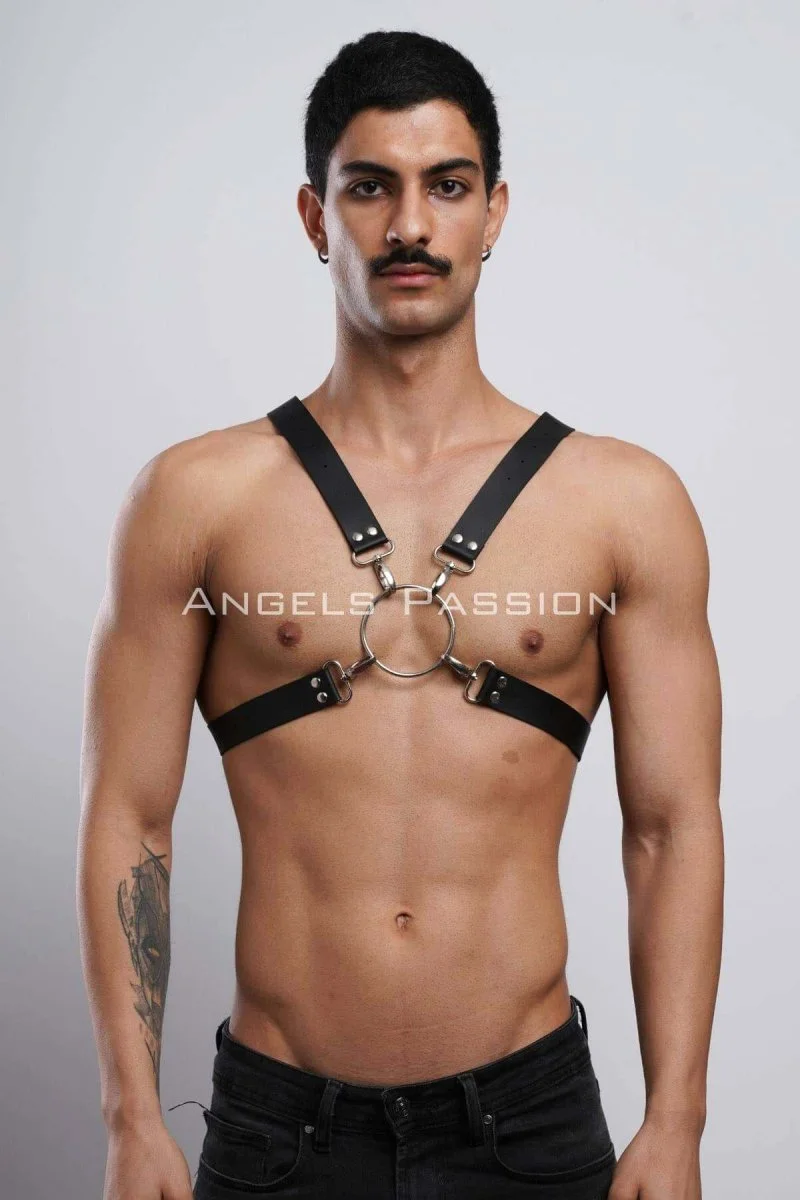 Halka Detaylı X Göğüs Erkek  Harness, Gömlek Kemeri, T-shirt Kemeri, Clubwear - Brfm178