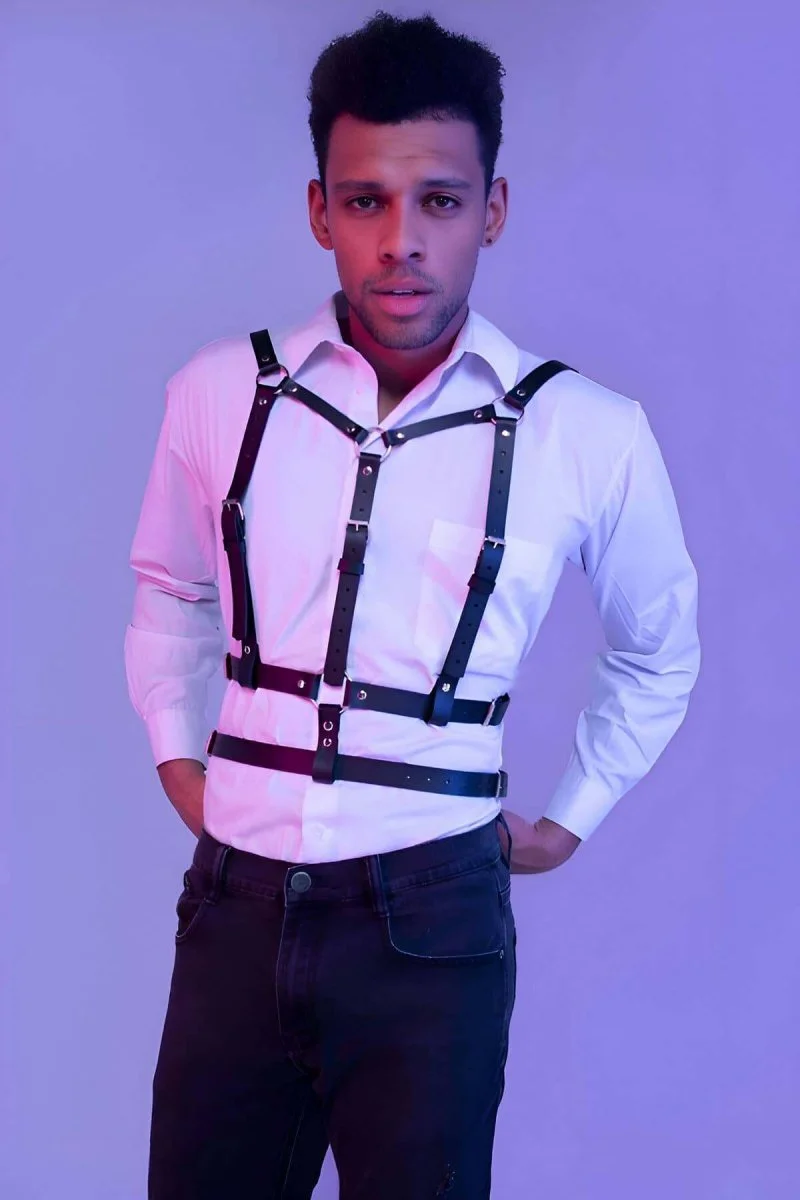 Şık Erkek  Deri Göğüs Harness - Brfm40