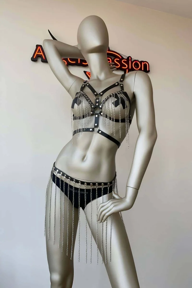 Fantazi Giyim Zincirli Etek Ve Büstiyer Takım - Brf496