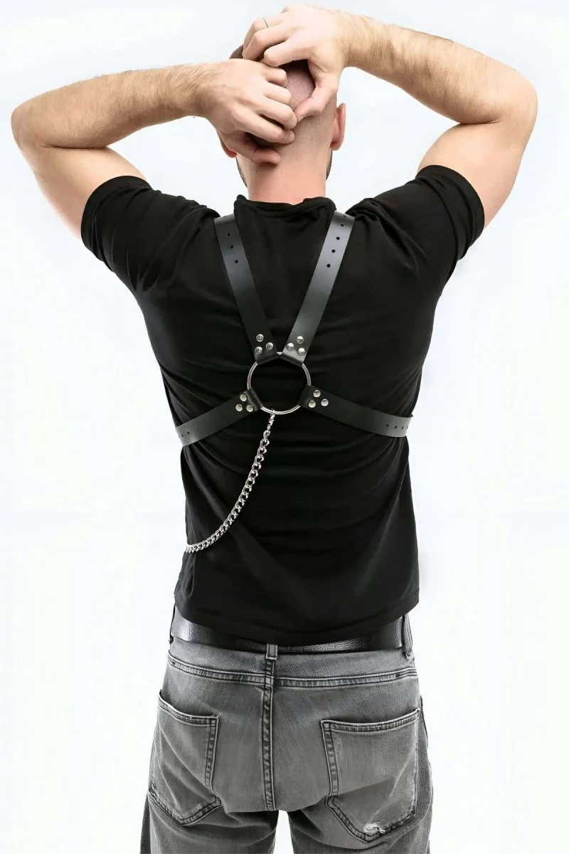 Zincir Detaylı Deri Erkek  Göğüs Harness - Brfm95