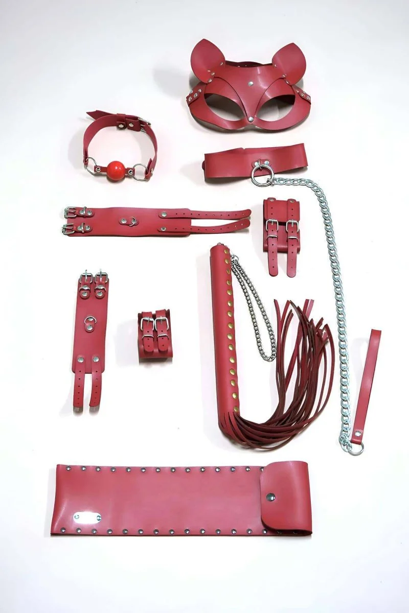 Kırbaç Kelepçe Set, 6'ı Set, Ayak - El Kelepçesi, Maske, Ağız Topu - Brf1308