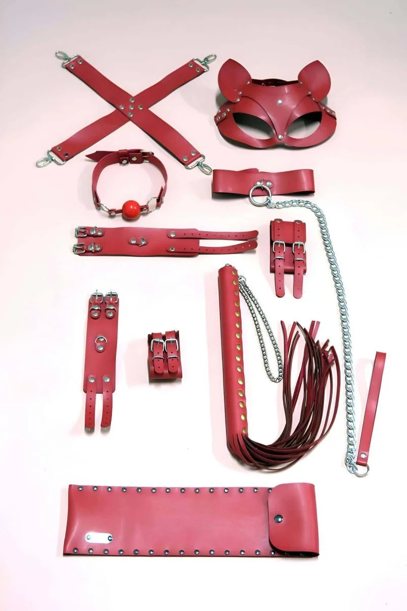 7'li Fantezi Kırbaç Kelepçe Set, Kelepçe Takım, Ayak Kelepçesi, Kedi Maskesi - Brf1309