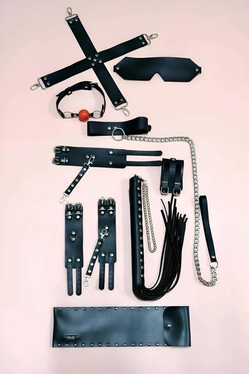 Fantezi Kırbaç Kelepçe Set 7'li Takım, El-ayak Kelepçesi, Maske - Brf1310