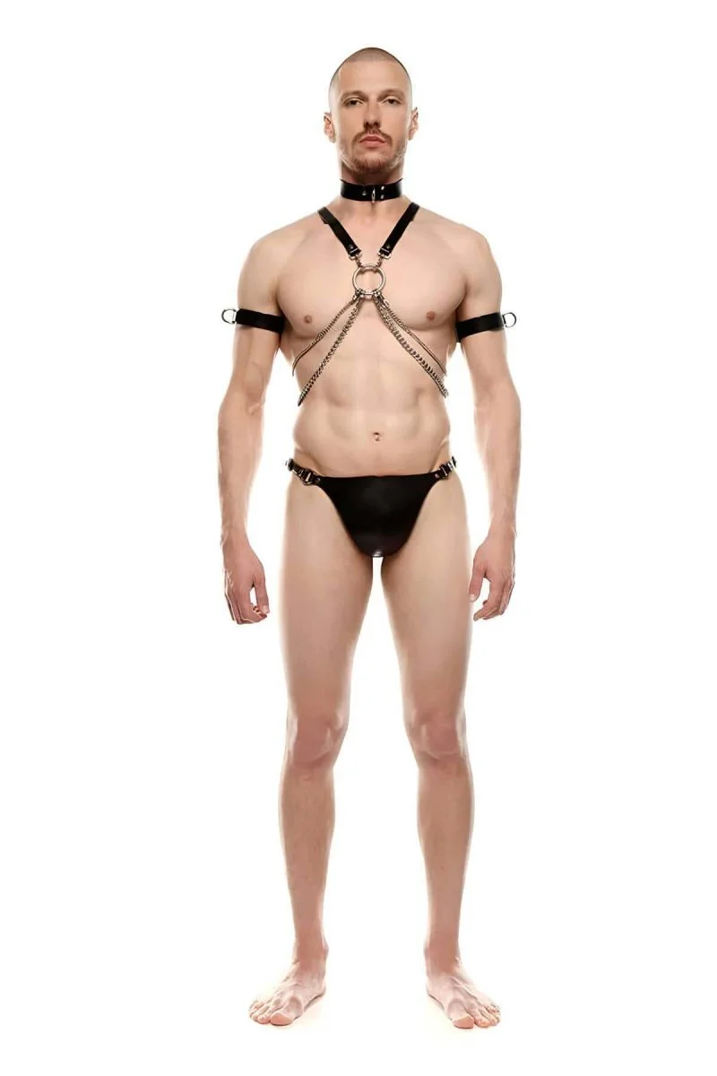 Tasmalı, Pazu Bantlı Seksi Erkek  Harness, Erkek  Deri Fantezi Giyim - Brfm115