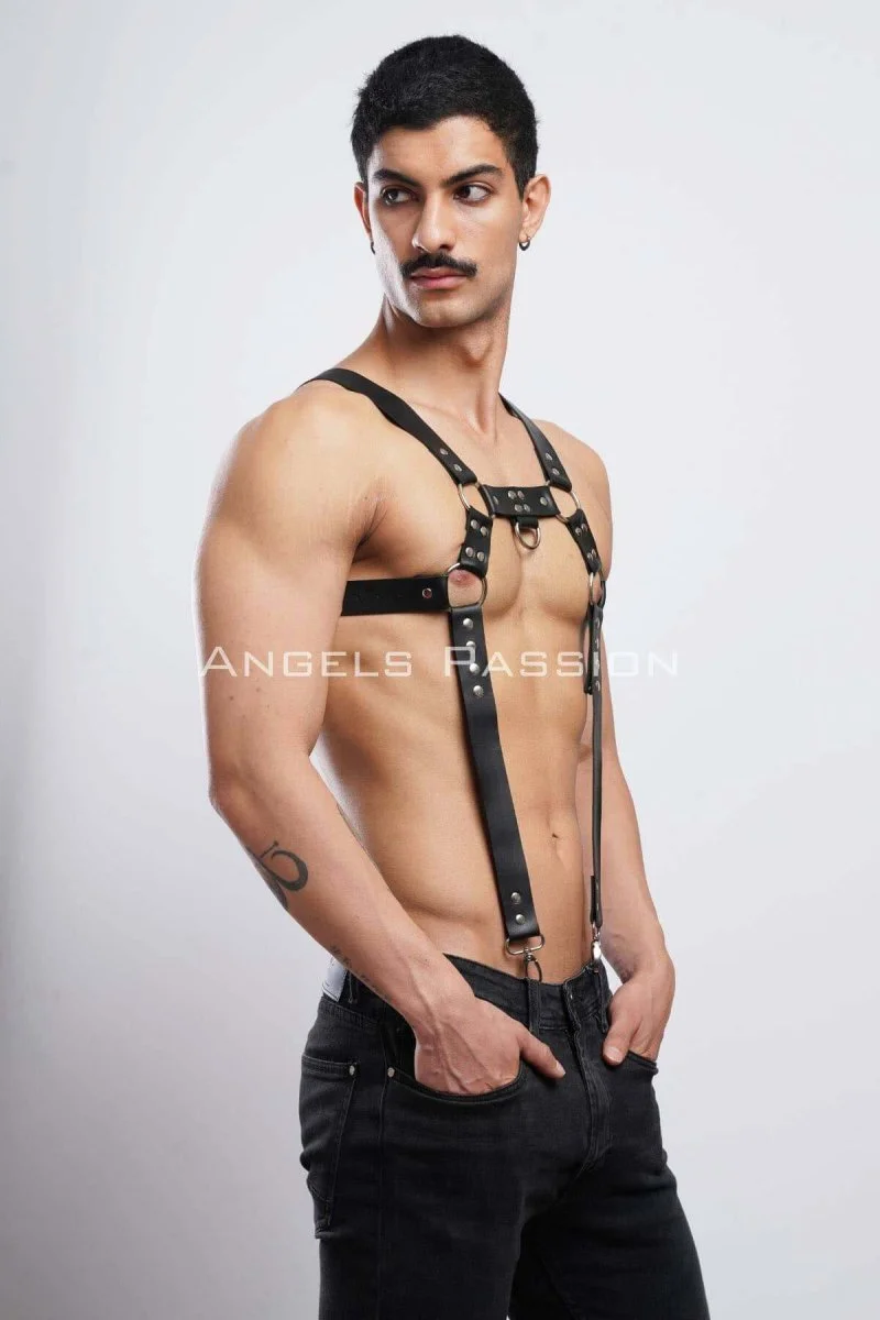 Erkek  Göğüs Harness, Erkek  Deri Pantolon Askısı, Erkek  Clubwear - Brfm23