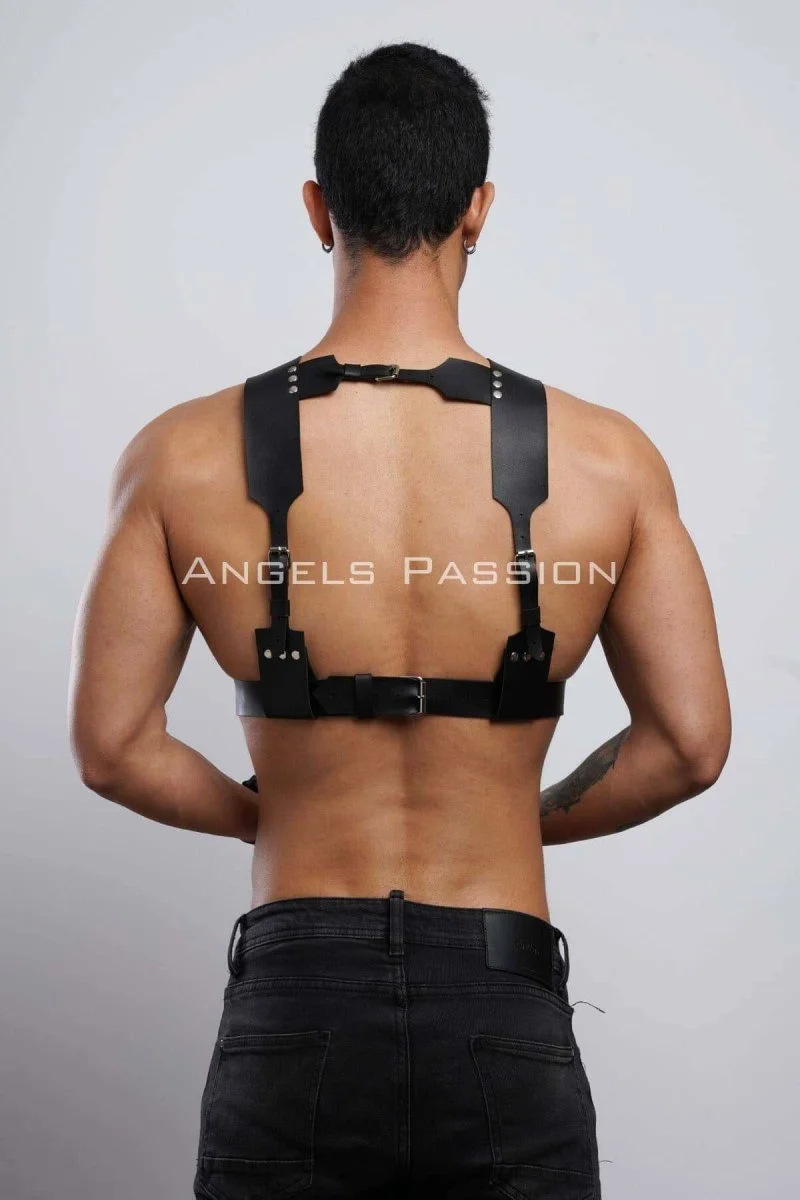 Kelepçeli Erkek  Göğüs Harness, Deri Erkek  Fantezi Harness, Kelepçeli Erkek  Harness - Brfm121