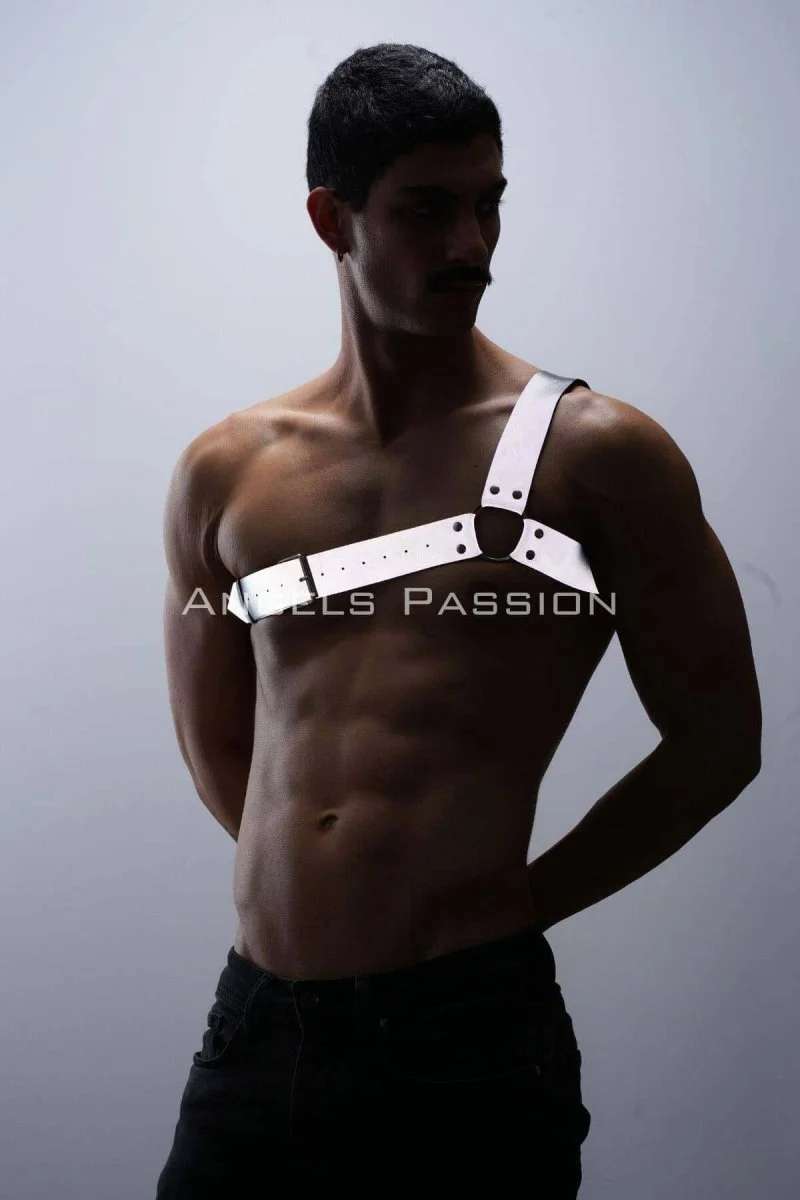 Reflektörlü (karanlıkta Parlayan) Tek Omuz Erkek  Göğüs Harness, Clubwear - Brfm32