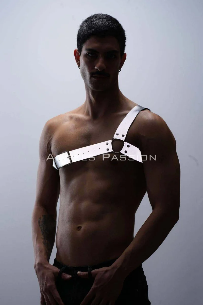 Reflektörlü (karanlıkta Parlayan) Tek Omuz Erkek  Göğüs Harness, Clubwear - Brfm32