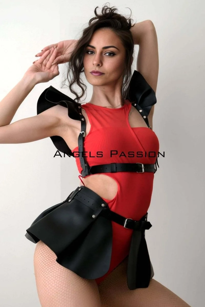 Deri Elbise, Deri Takım Harness Elbise, Dansçı Elbisesi, Seksi Dansçı Kostüm Brf1001