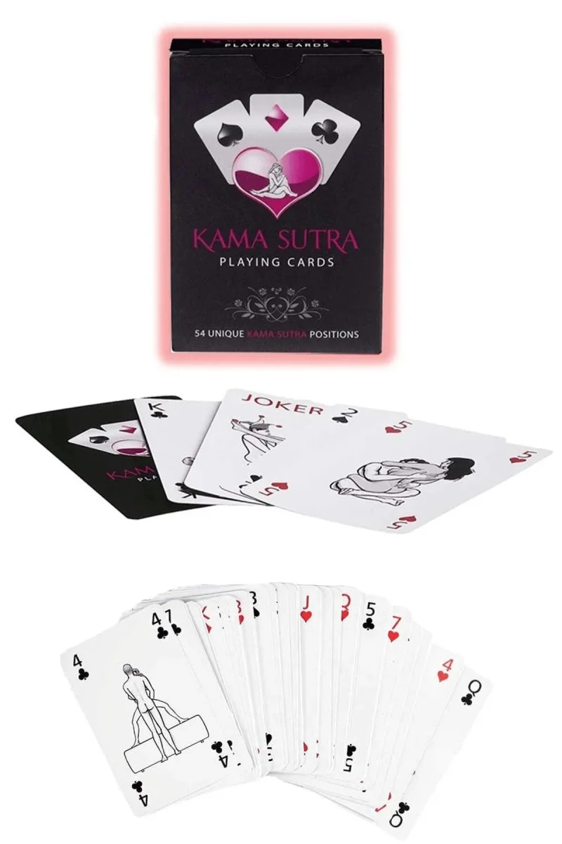 Sexy Görselli Oyun Kartı Kama Sutra Siyah Kırmızı Kelepçe Set