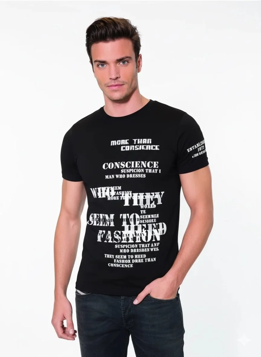 046 Yazı Baskılı Erkek Tşört