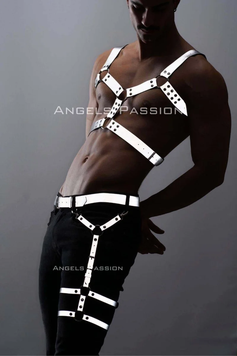 Reflektörlü - Karanlıkta Yansıyan Erkek  Göğüs Ve Bacak Harness Takım - Brfm199
