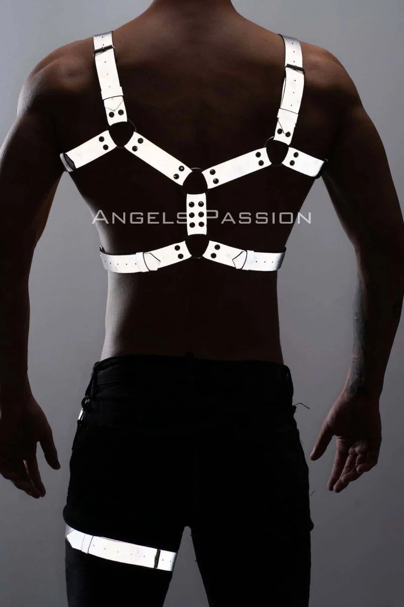 Reflektörlü - Karanlıkta Yansıyan Erkek  Göğüs Ve Bacak Harness Takım - Brfm199