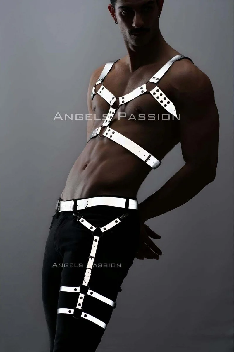 Karanlıkta Yansıyan Reflektörlü Erkek  Harness Takım, Erkek  Göğüs Ve Bacak Harness Takım - Brfm198